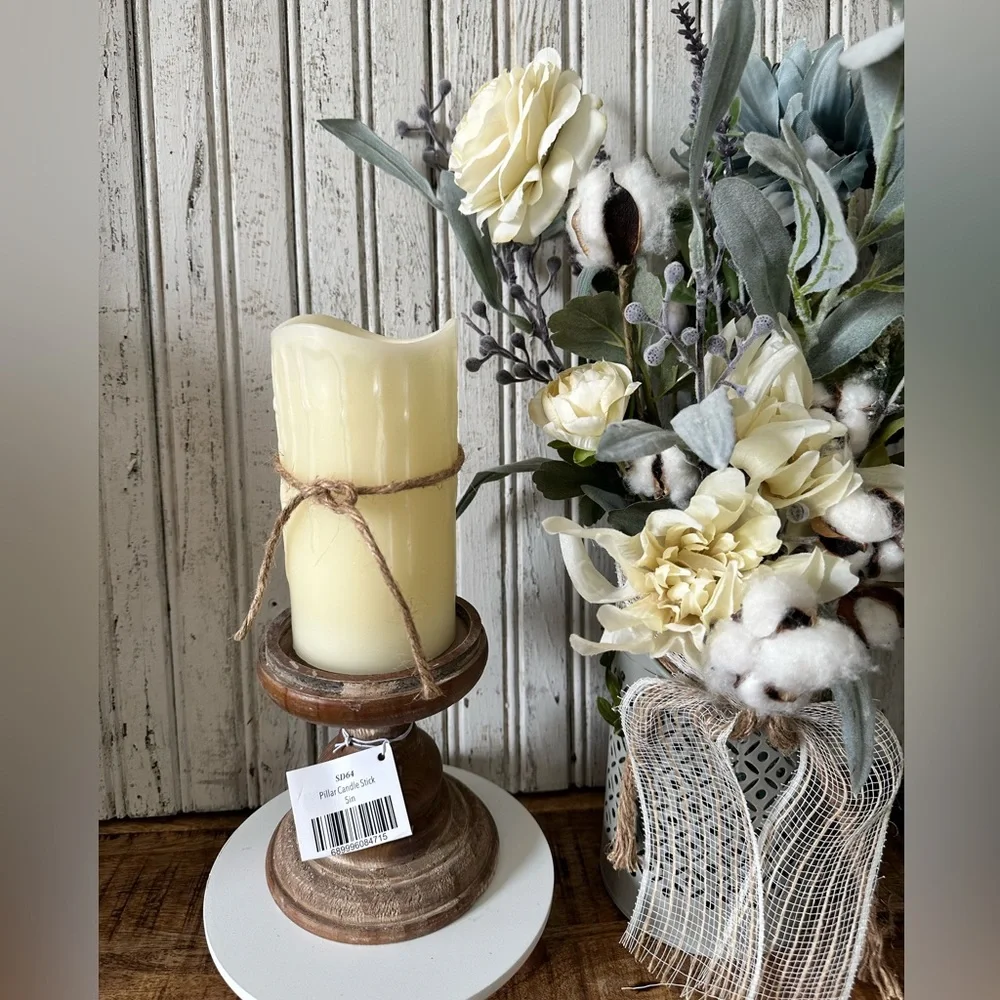 Pair of Rustic Wood Pillar Candle Stick - Picture 1 of 5